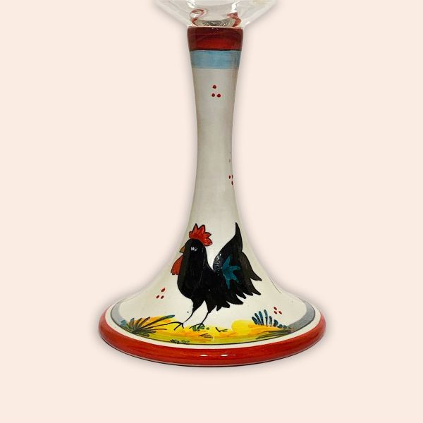 ELEGANT LEAD-FREE CRYSTAL GLASS WITH CERAMIC STEM. DESIGN: TUSCAN ROOSTER, cm.23h